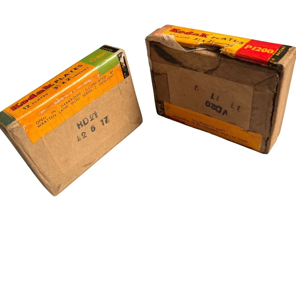 Kodak Vintage Plates 3.5x2.5 Orthochromatic Panchro-Press Lot of 2 Yellow Red